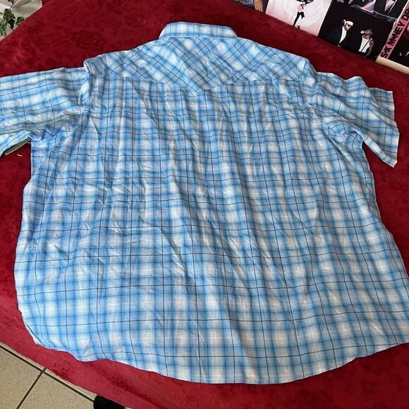 Wrangler Blue Plaid Casual Button Down Shirt - Picture 4 of 6
